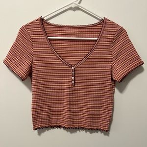 American Eagle Striped Lettuce Edge Tee Size S